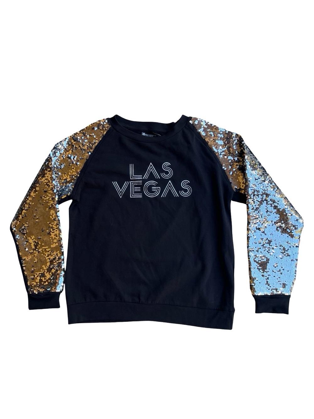 NWT MGM Resorts $55 Sequin Sleeves Black Las Vegas Sweatshirt Sparkly Glam Glitz